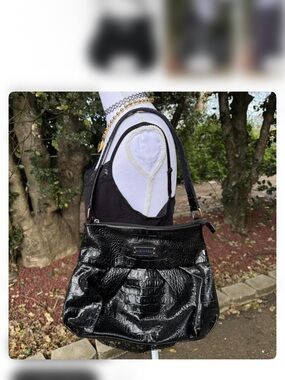 Sag Harbor Black Croc-Embossed Shoulder Bag